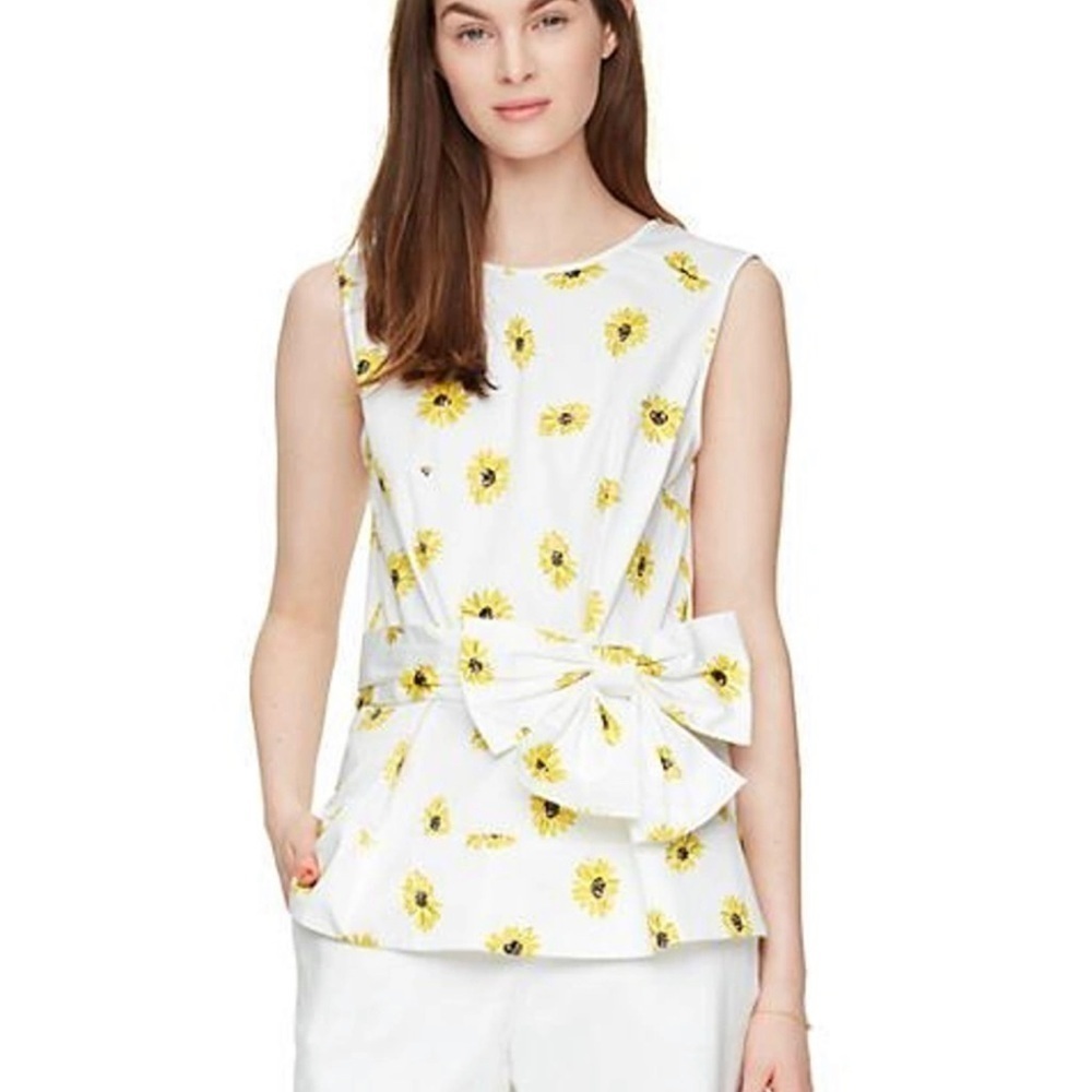Kate SPADE Daisy Dot Bow Peplum Top white floral size 4